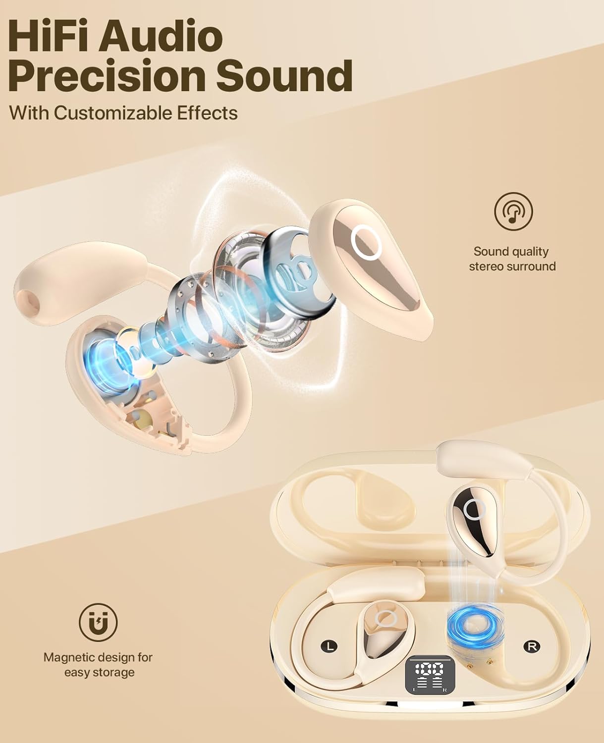 MOTMEX Openear earbuds sports LED battery display White